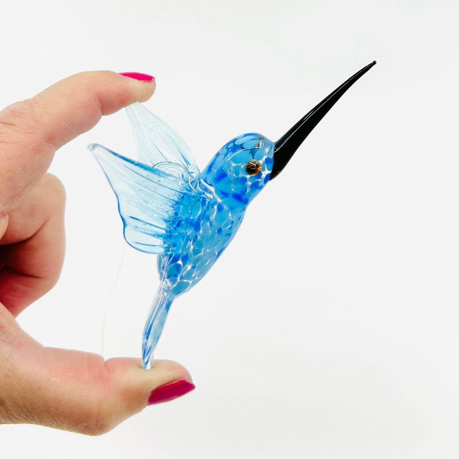 Glass Hummingbird, Speckled Blue Miniature C&F Enterprises 