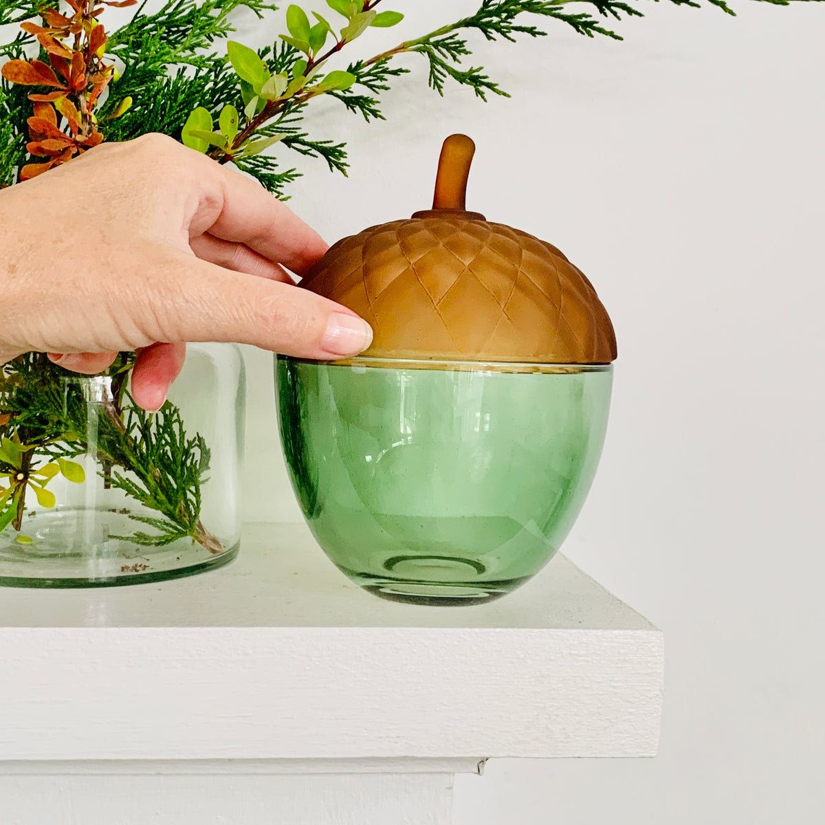Glass Acorn Jar, Green