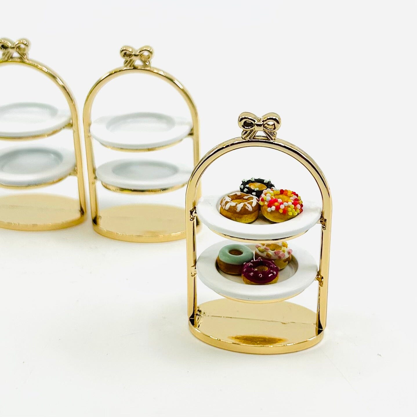 Tiniest Gold Tiered Serving Stand with Doughnuts Miniature - 