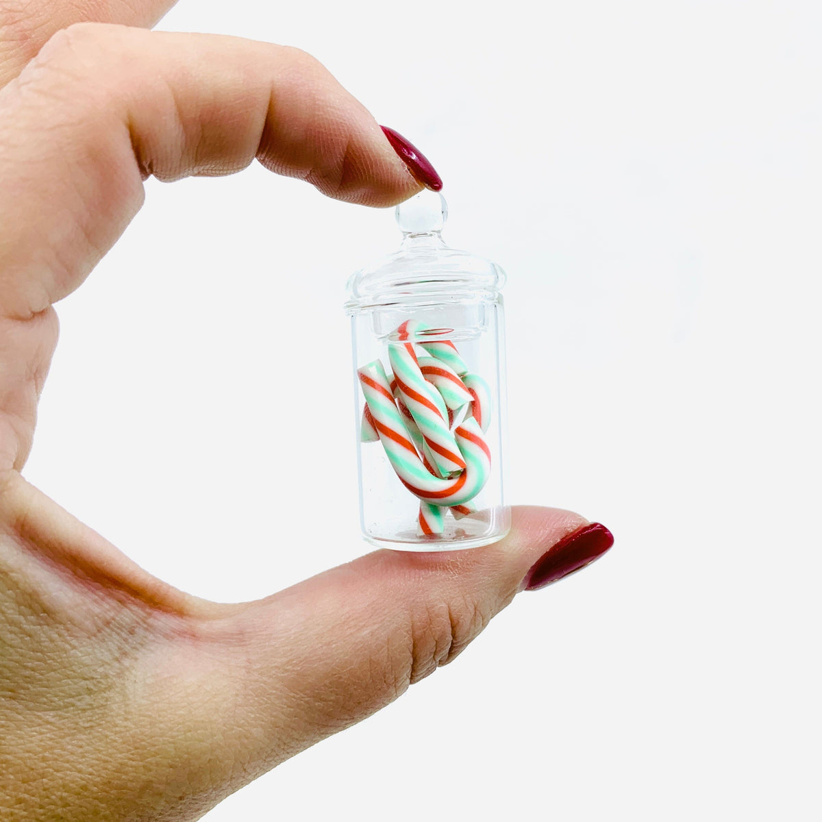 Tiniest Glass Jar of Mint and Red Candy Canes Miniature - 