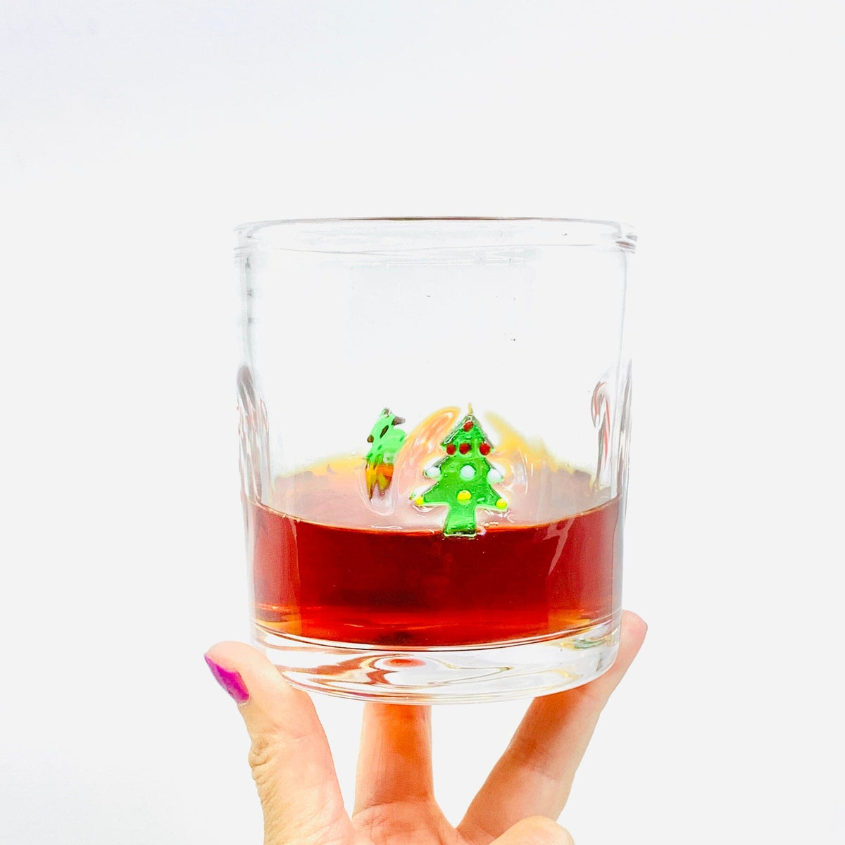 Christmas Tree and Candy Cane Double Old Fashioned Glass Decor Tag 