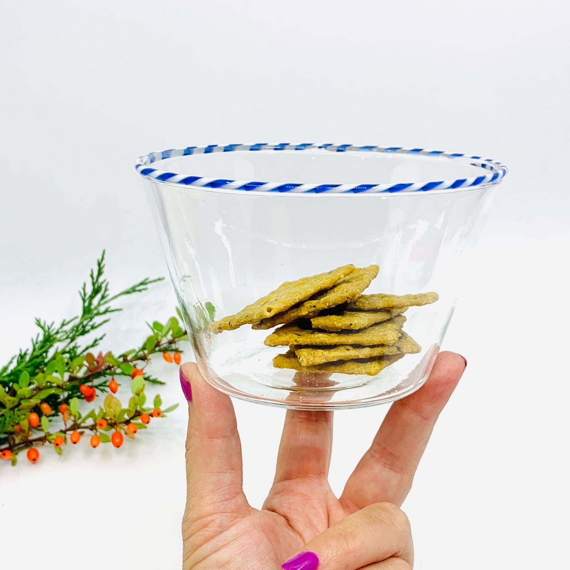 Candy Cane Rim Bowl, Blue Decor Creative Co-Op 