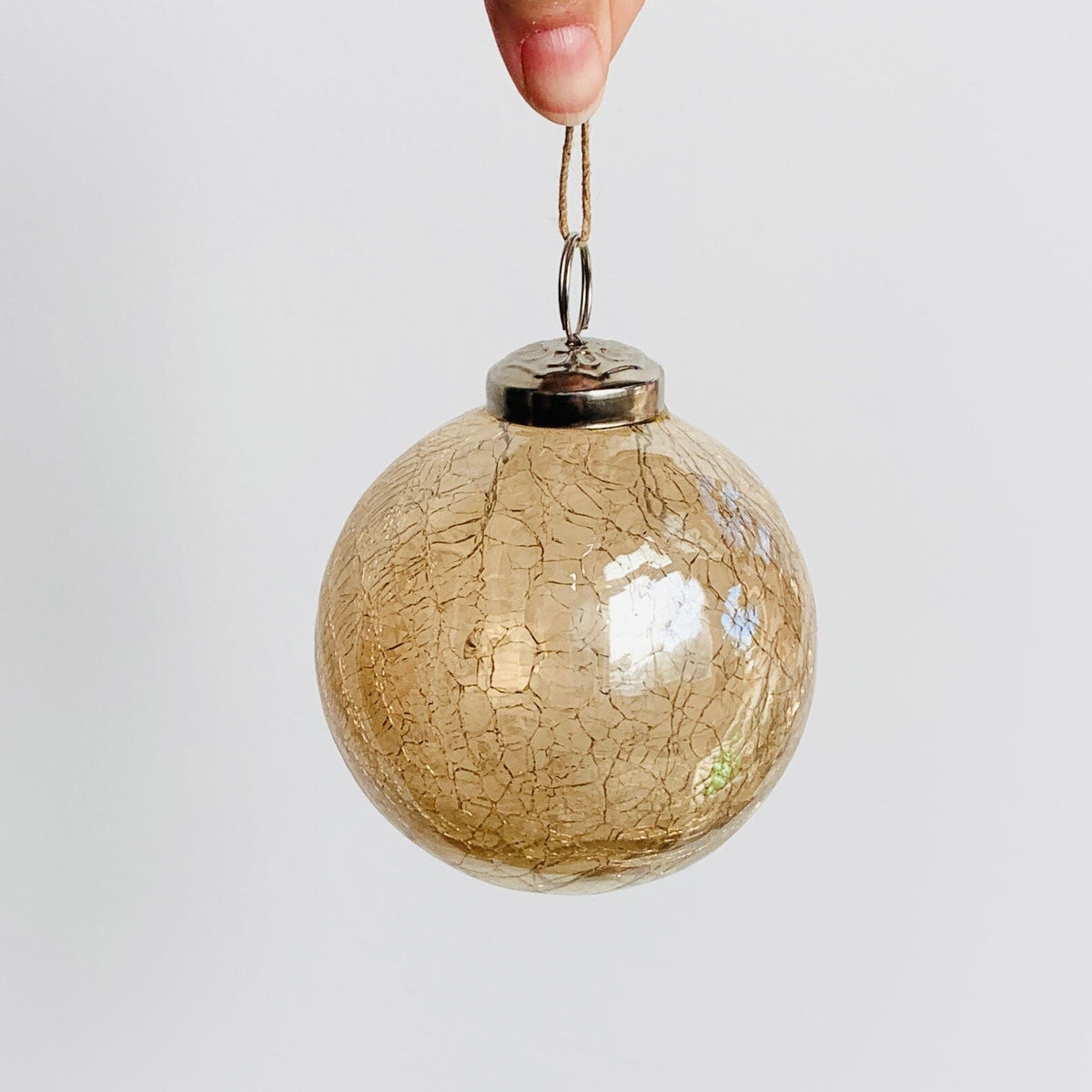 Crackle Glass Sphere Ornament 4, Champagne