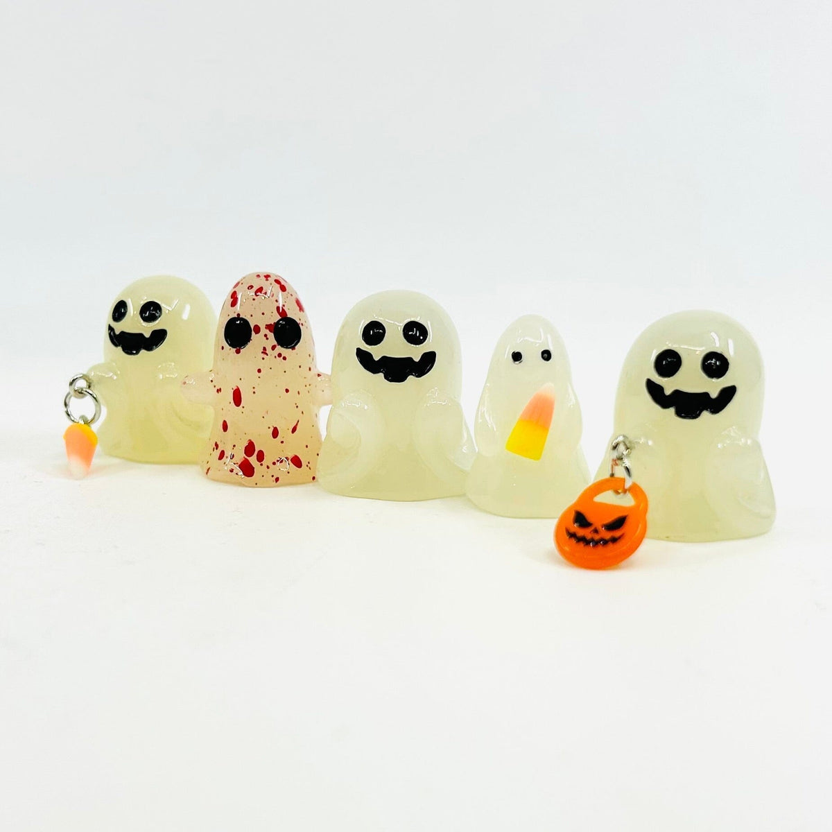 Miniature Glass Glow in The Dark Ghosts, Candy Corn - 