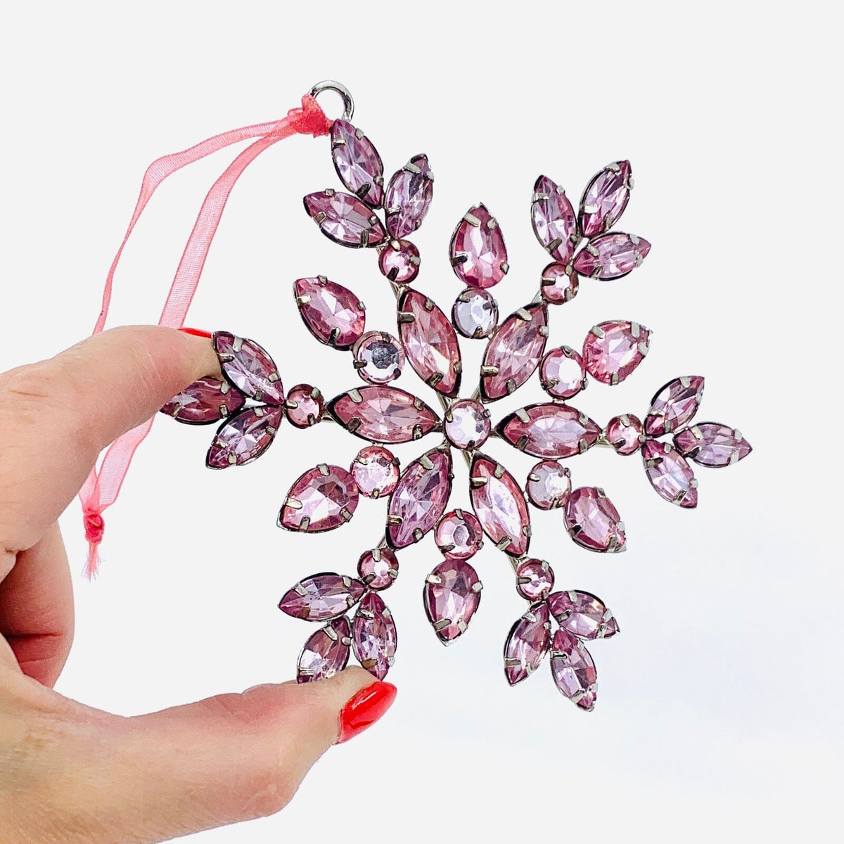 Pink Rhinestone Snowflake Ornament Oak Street 