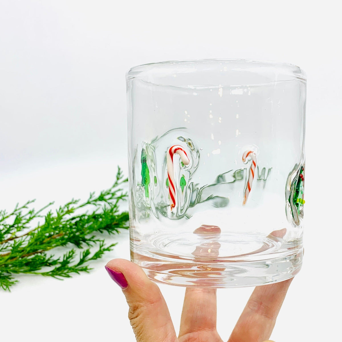 Christmas Tree and Candy Cane Double Old Fashioned Glass Decor Tag 