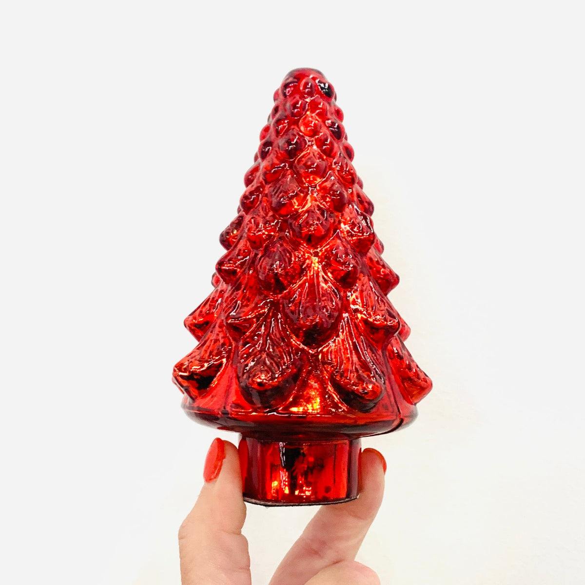 Glass Holiday 5" Tree, Red Diamond Star 