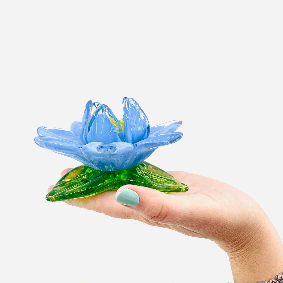 Glass Lotus Flower, Blue Decor Diamond Star 