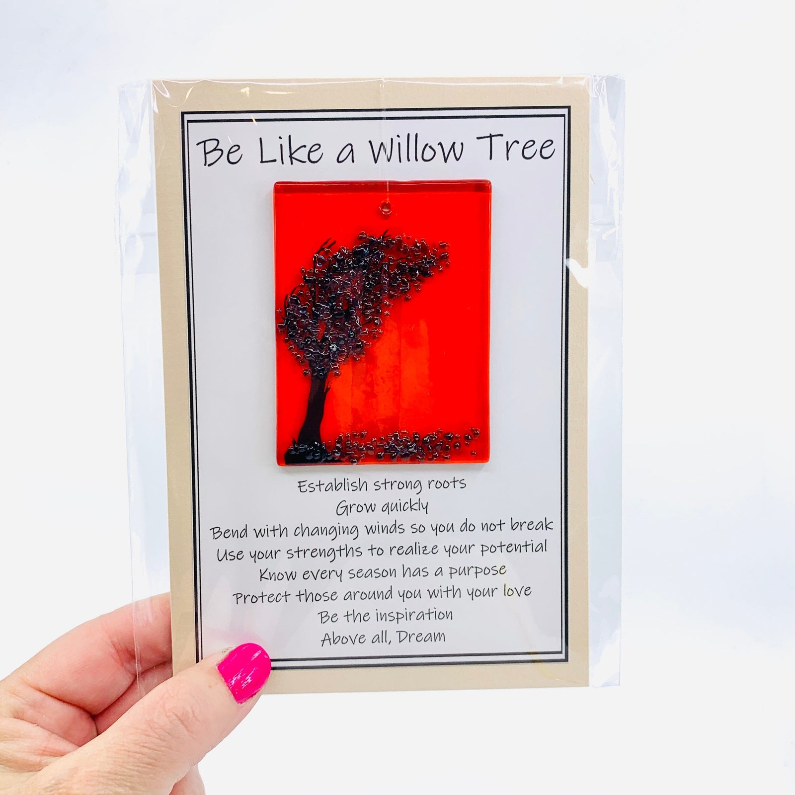 Fused Glass "Be Like a Willow Tree" Suncatcher 22 Decor Glimmer Glass Gifts 