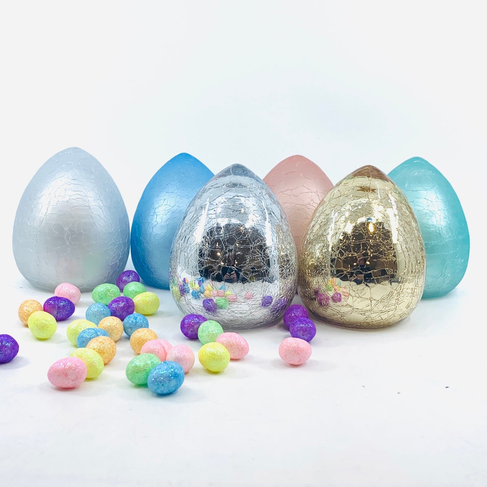 Blown Crackle Eggs, Opaque Grey Diamond Star 