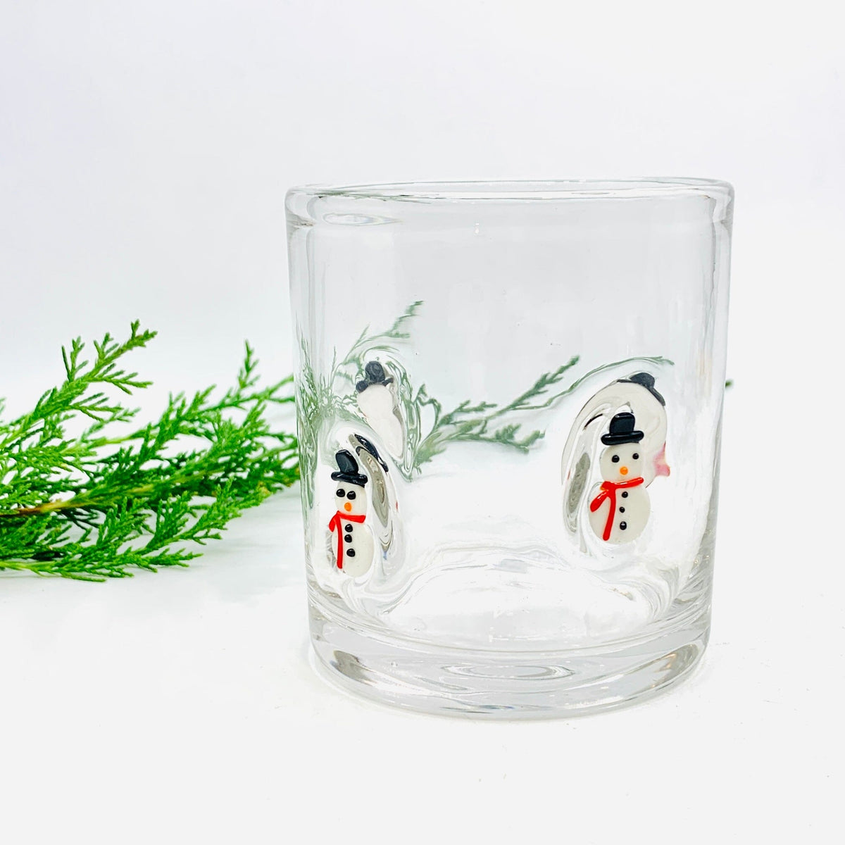 Snowman Double Old Fashioned Glass Decor Tag 