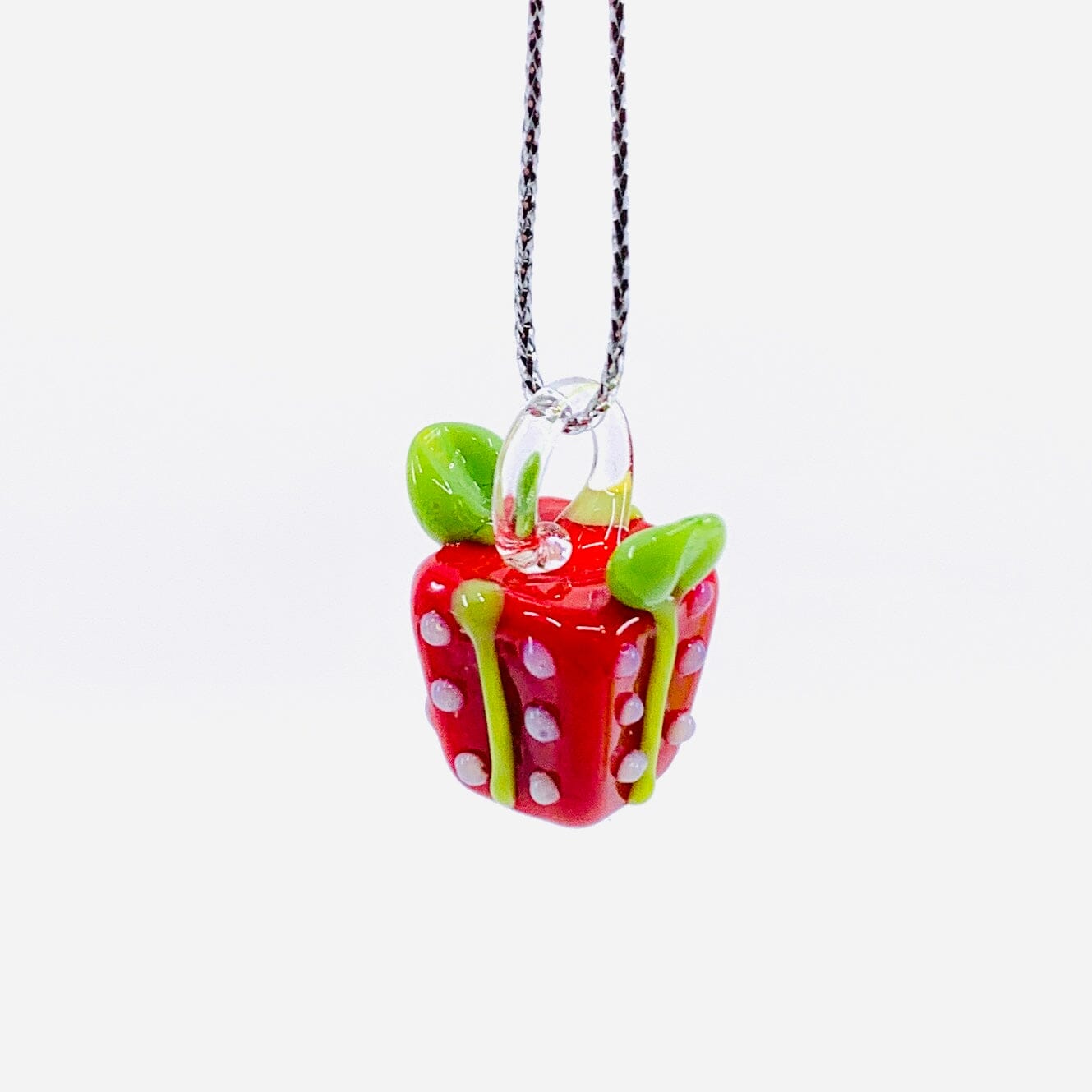 Tiny Glass Red Present Ornament - 