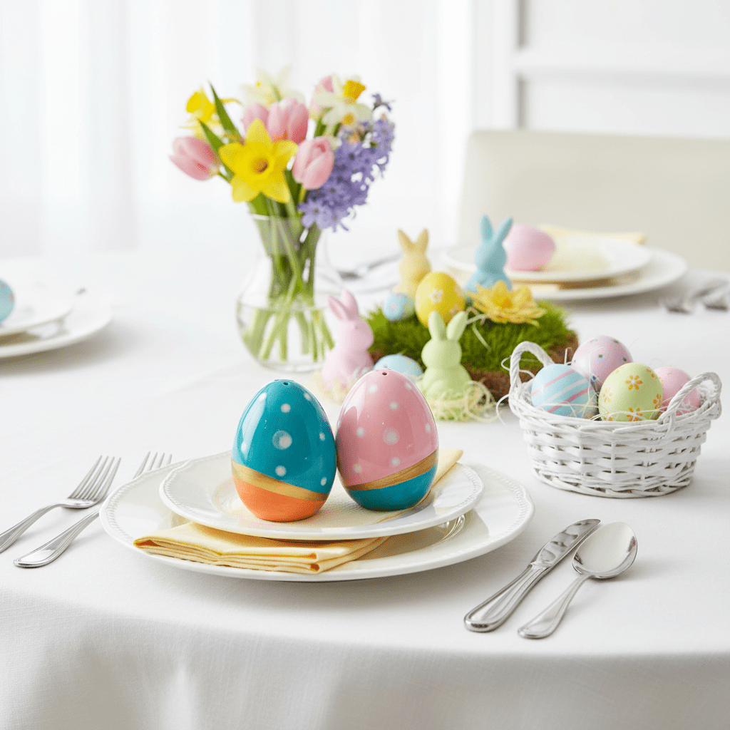 Easter Egg Salt and Pepper Shakers, Pink and Blue COSMOS 
