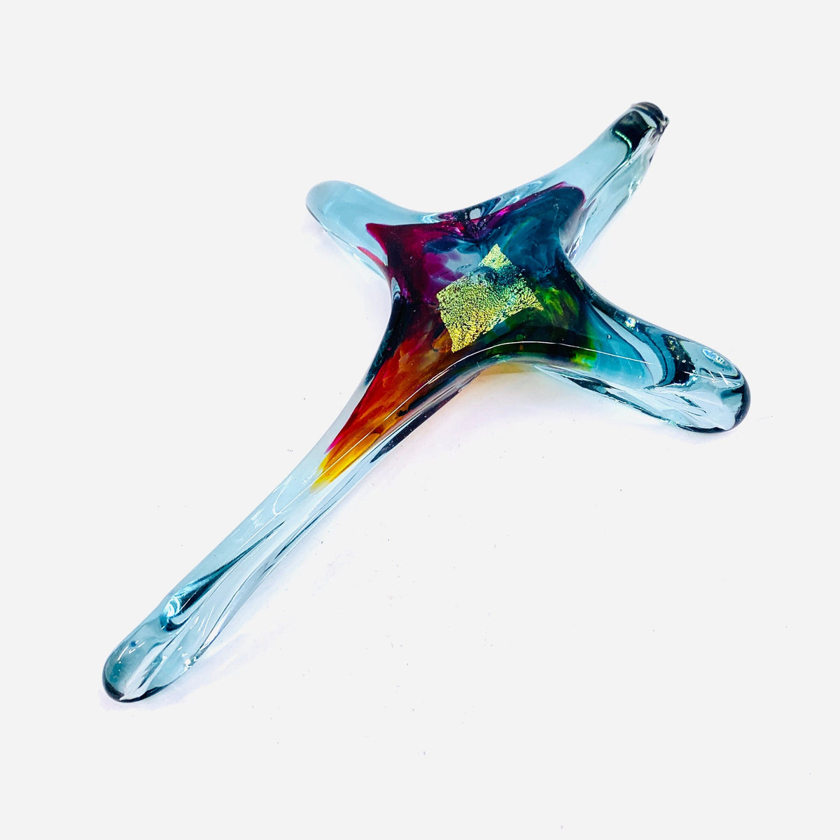 Cross Ornament, Reclaimed Glass Suncatcher Luke Adams Glass Blowing Studio 
