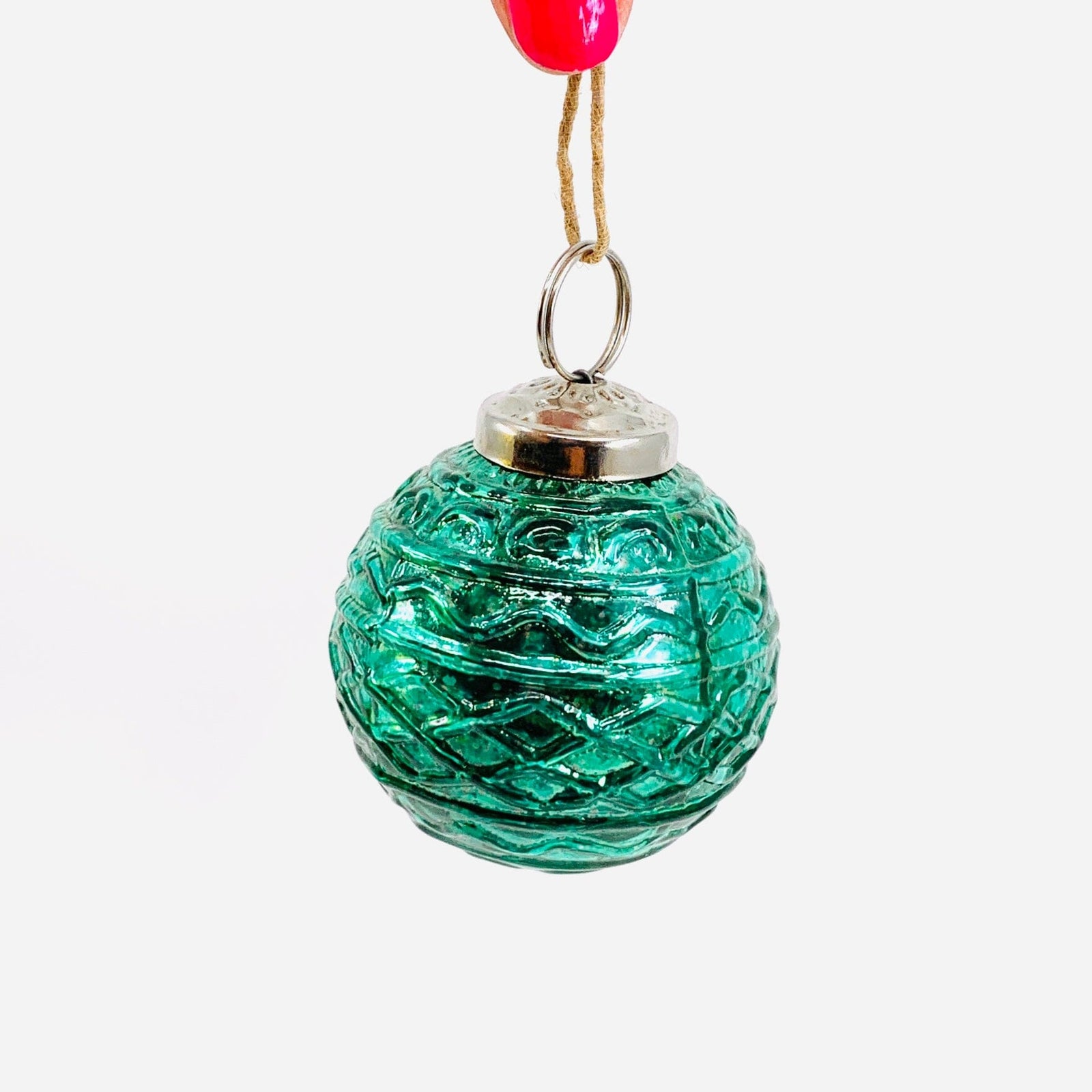 Mercury Glass Embossed Ornament, Peacock India House Brass 