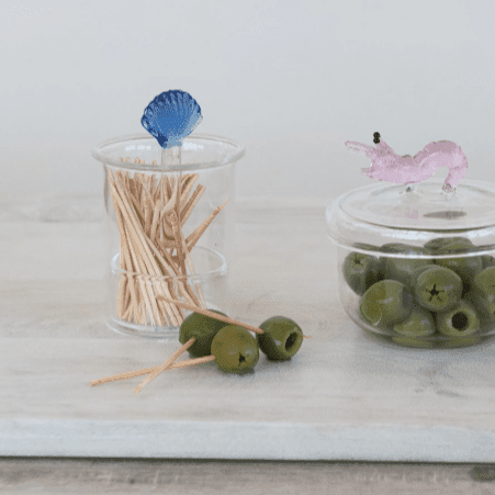 LAST ONE - Luke’s Desk 32 - Glass Toothpick/Cotton Swab Holder, Shell Ornament Creative Co-op 