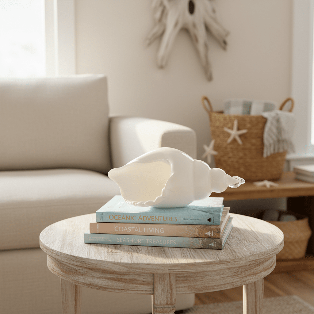White and Clear Glass Conch Shell Decor Beachcombers 