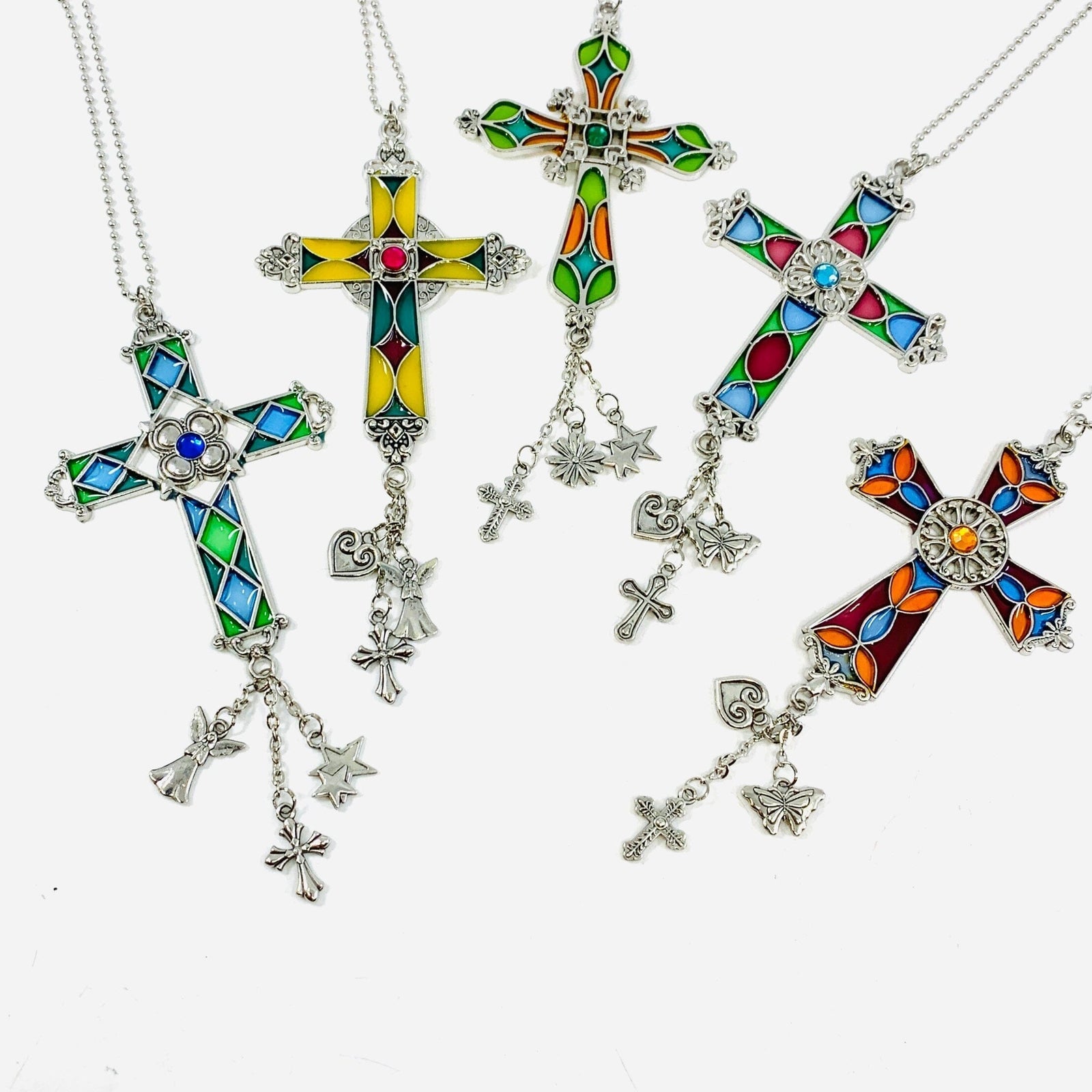 Stained Glass Cross Car Charm, Orange Ornament GANZ 