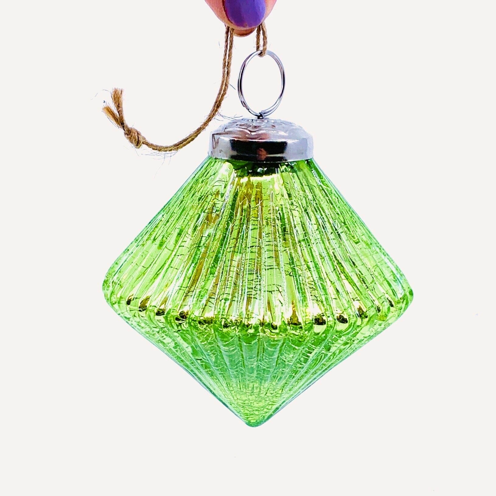 Mercury Glass Ribbed Crackle Ornament 17, Lime India House Brass 