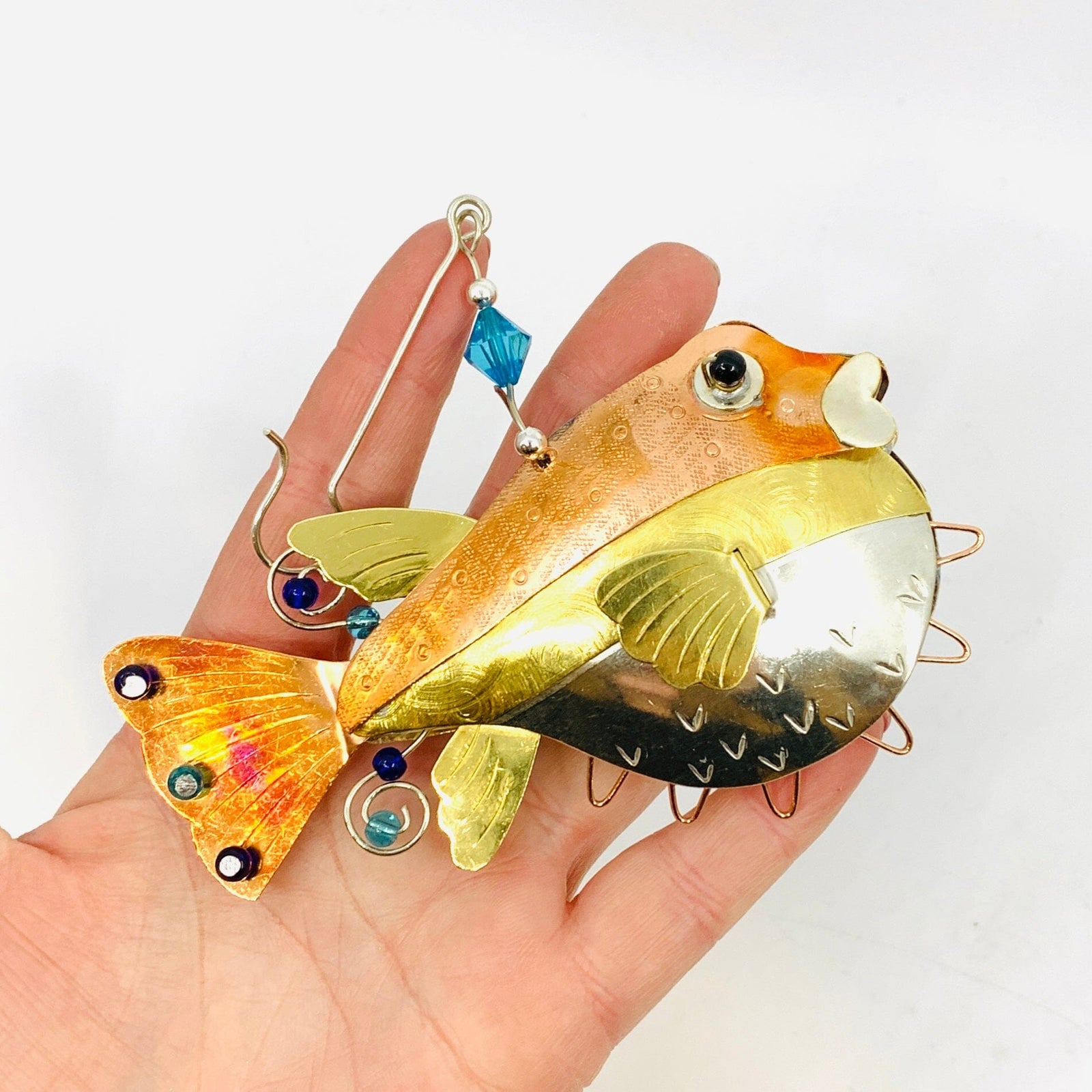 Mixed Metal Ornament, Pufferfish Miniature Pilgrim Imports 