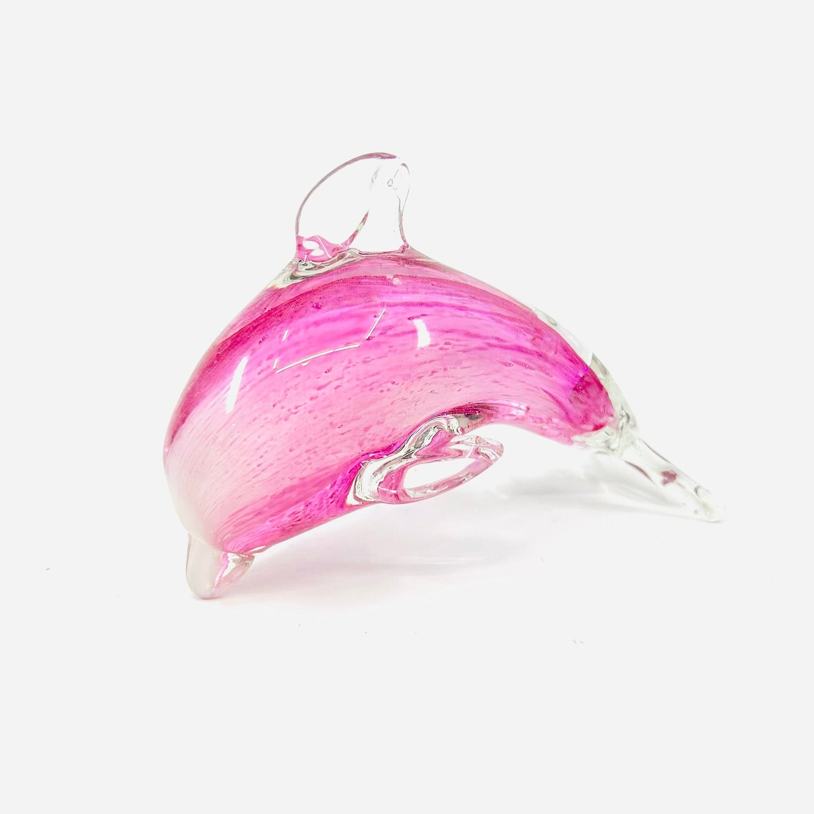 Glass Pink Swirl Dolphin Paperweight Decor Chesapeake Bay 
