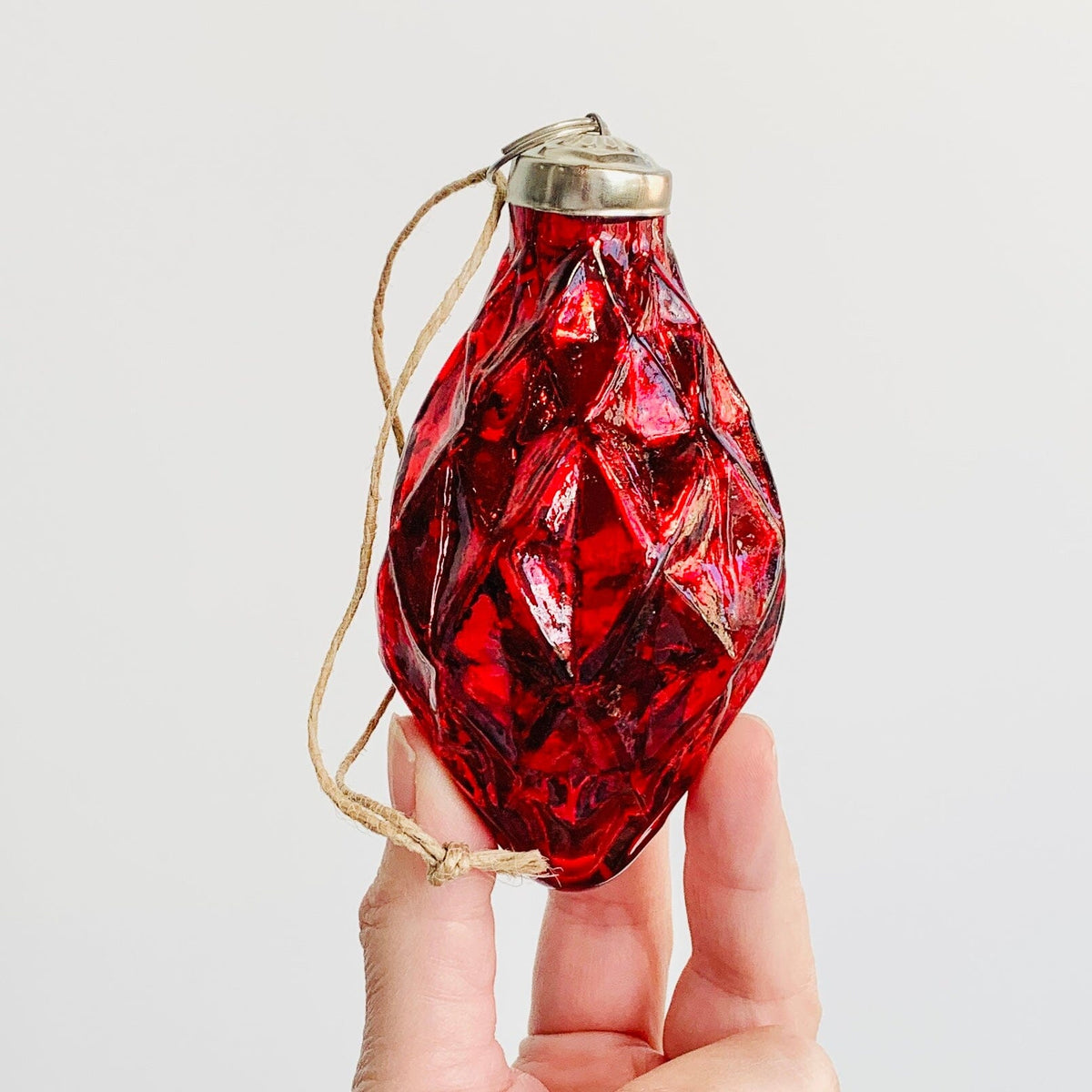 Glass Faceted Diamond Ornament 42, Red Ornament India House Brass 