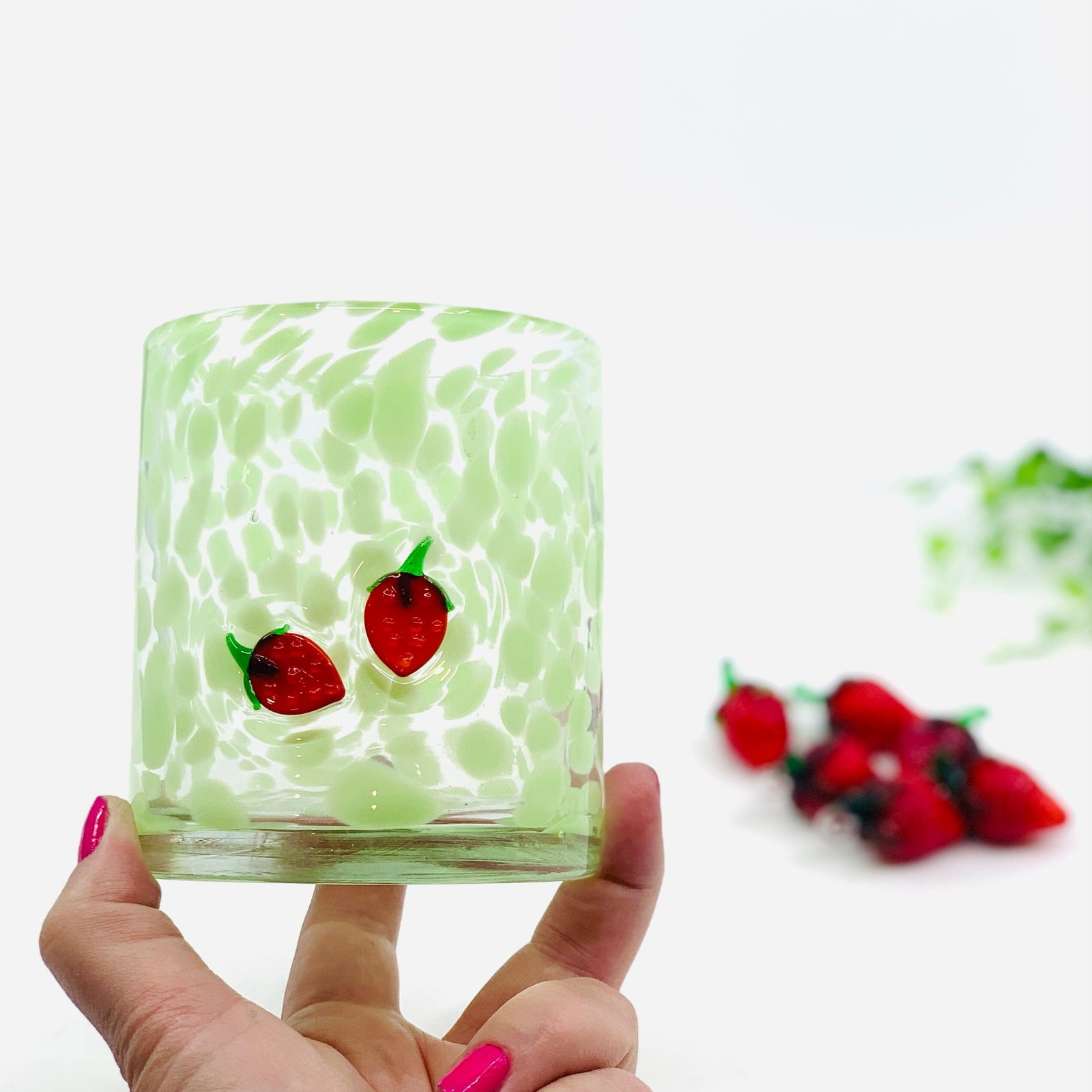 Strawberry Old Fashioned Glass Decor Tag 