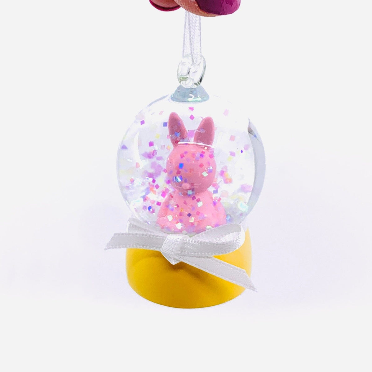 Mini Glass Glitter Bunny Snow Globe Ornaments, Pink