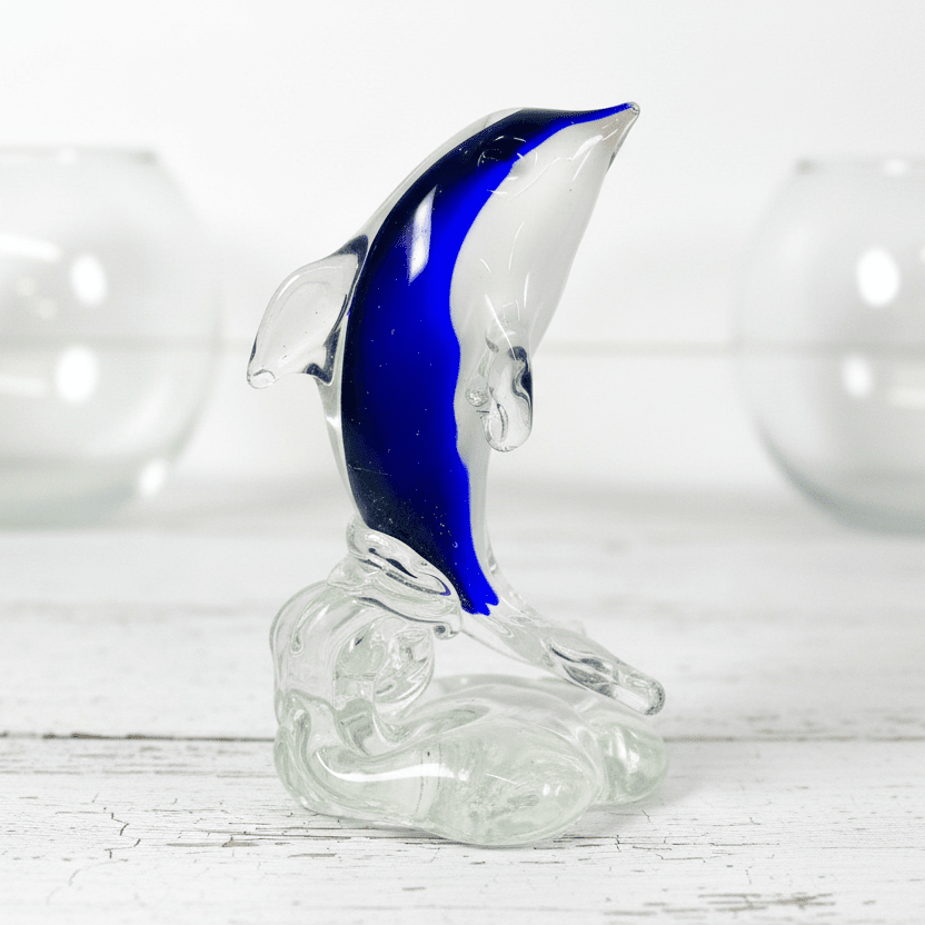 Glass Dolphin on Wave Paperweight Decor Chesapeake Bay 