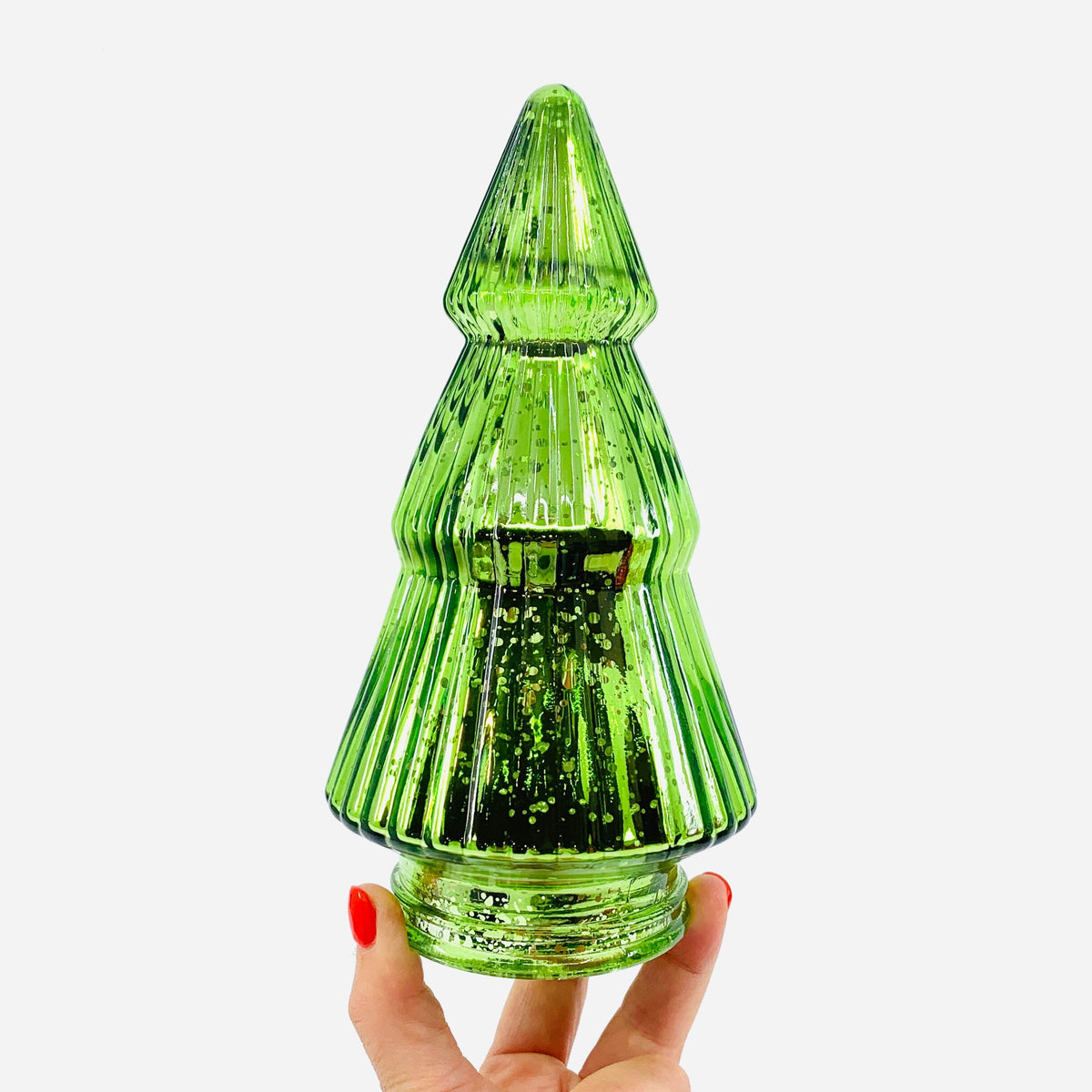 Mercury Glass Ribbed Tree 1, Green Diamond Star 