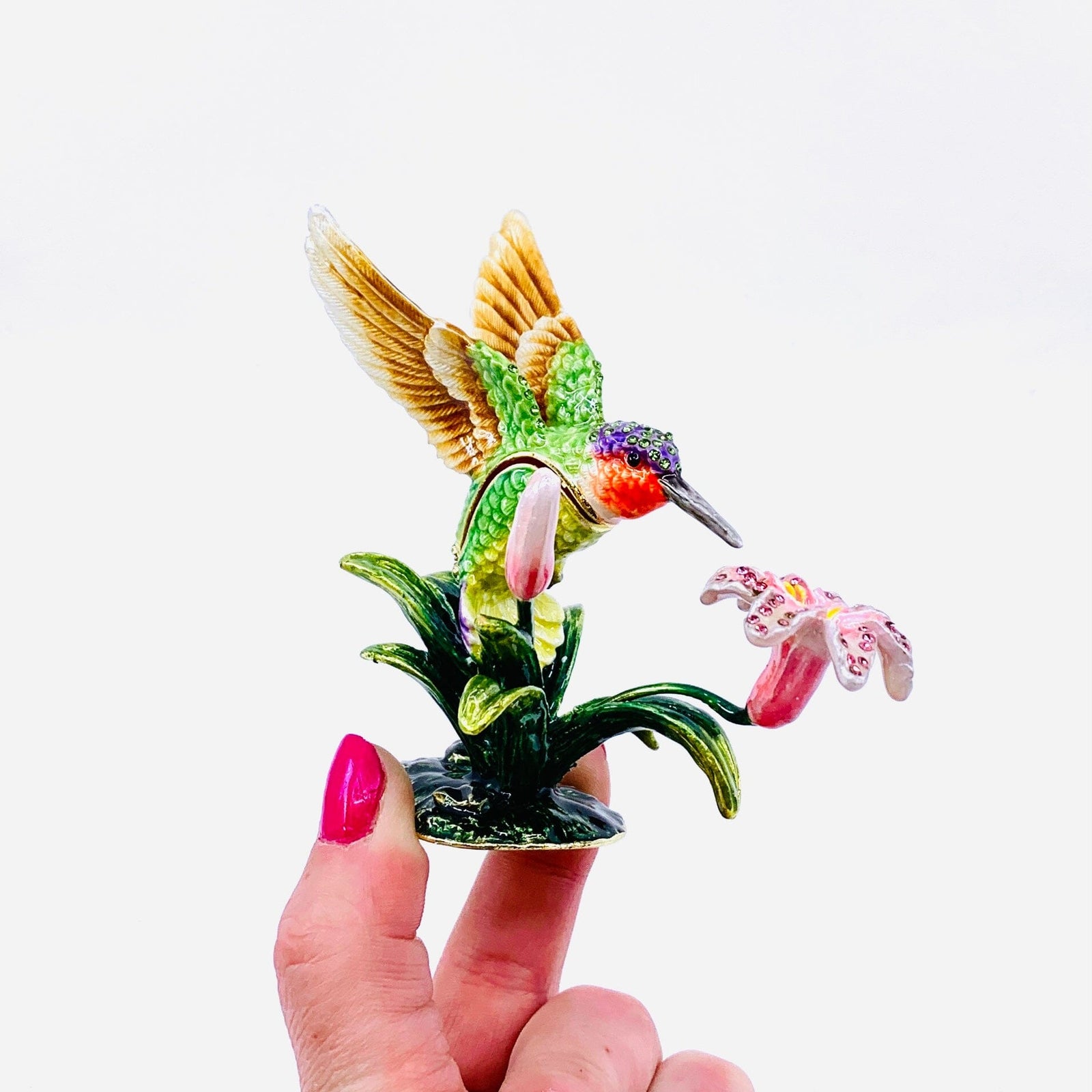 Bejeweled Enamel Trinket Box 12, Hummingbird Decor Kubla Craft 