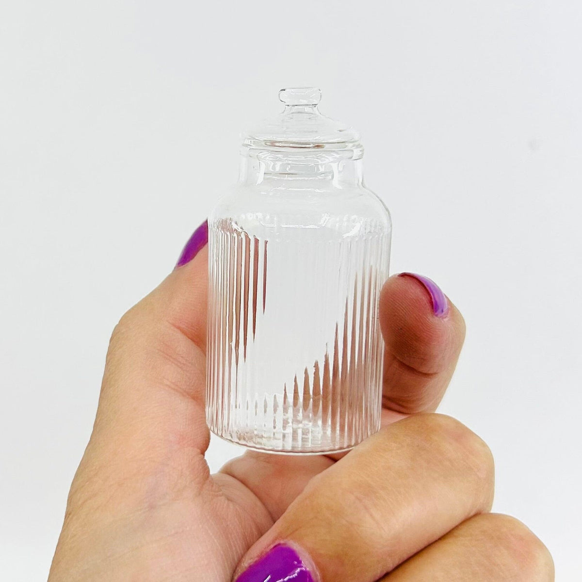 Tiniest Glass Ribbed Barrel Jar Miniature - 