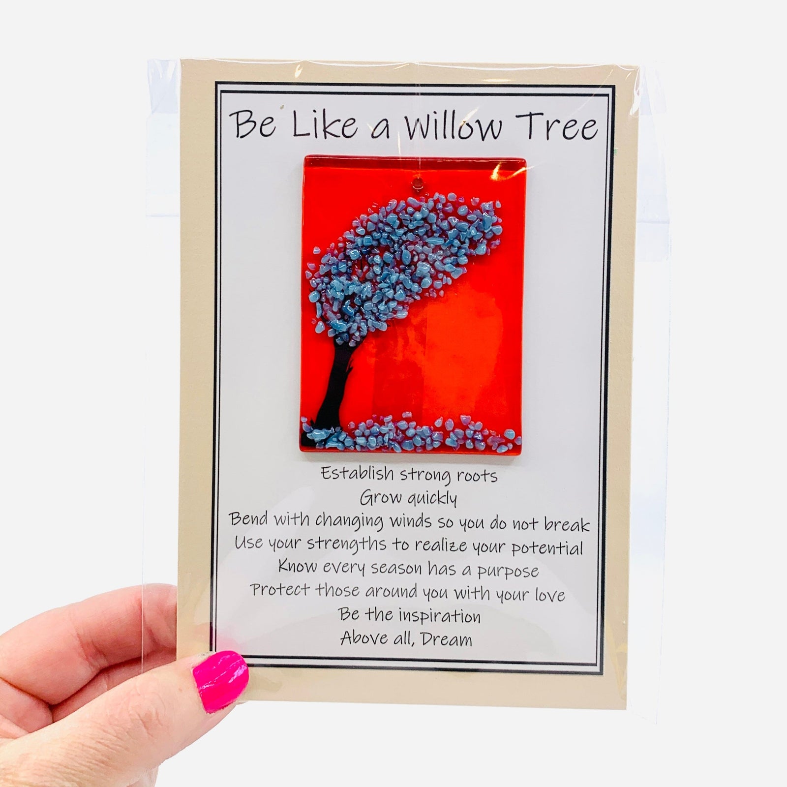 Fused Glass "Be Like a Willow Tree" Suncatcher 24 Decor Glimmer Glass Gifts 