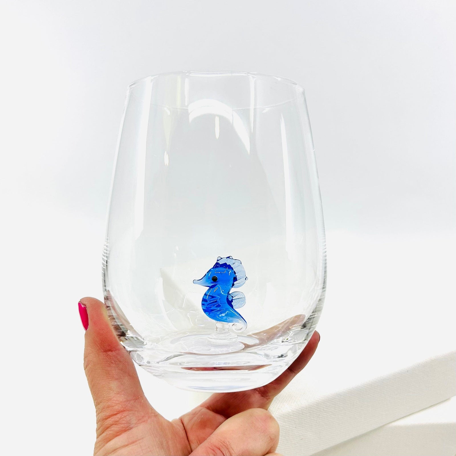 Tiny Animal Large Pour Wine Glass, Seahorse Decor Creative Co-Op 