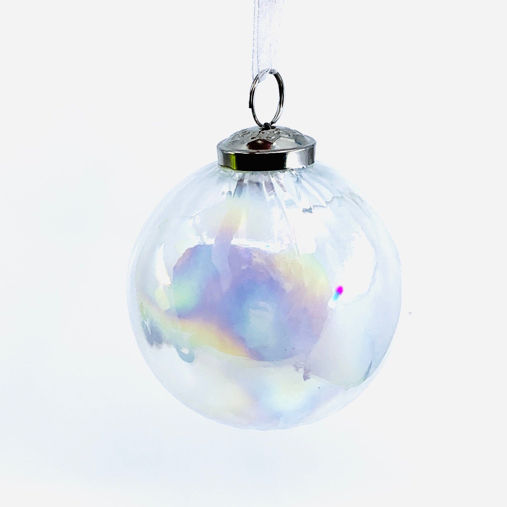 Optic Glass Sphere Ornament 37, Pearl White India House Brass 