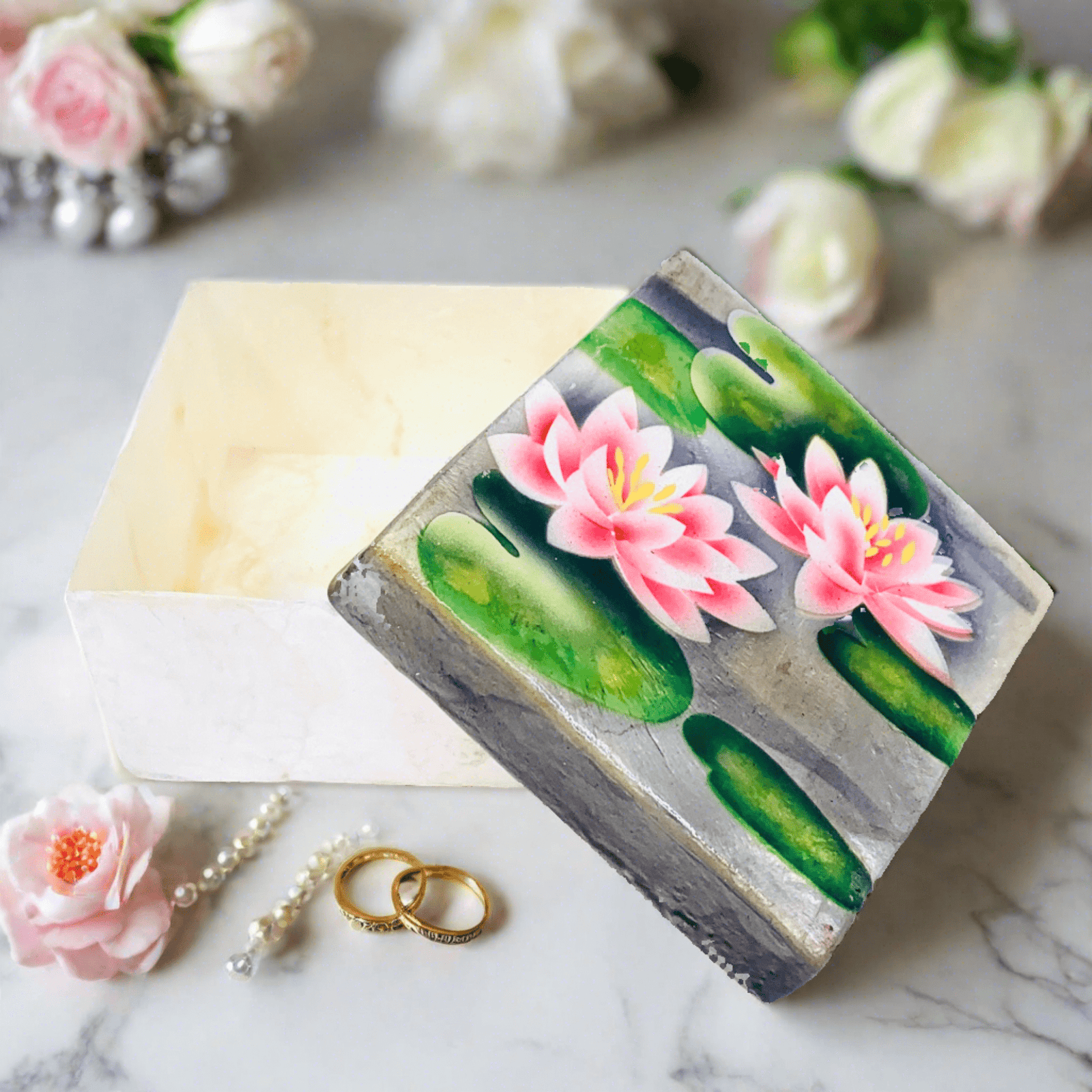 Capiz Shell Trinket Box 16, Lotus Decor Kubla Craft 