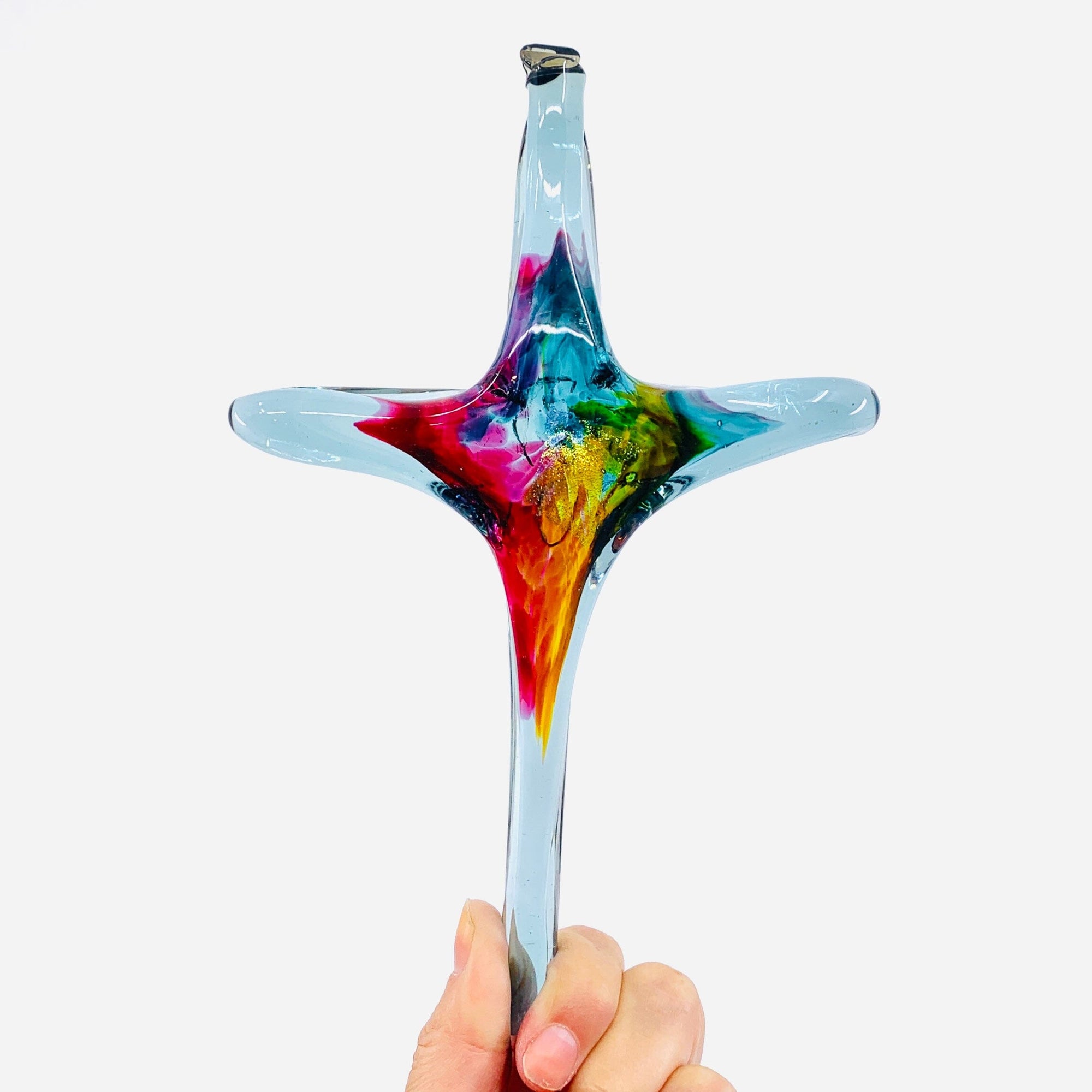 Cross Ornament, Reclaimed Glass Suncatcher Luke Adams Glass Blowing Studio 