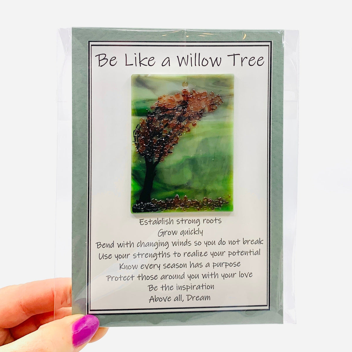 Fused Glass "Be Like a Willow Tree" Suncatcher 16 Decor Glimmer Glass Gifts 