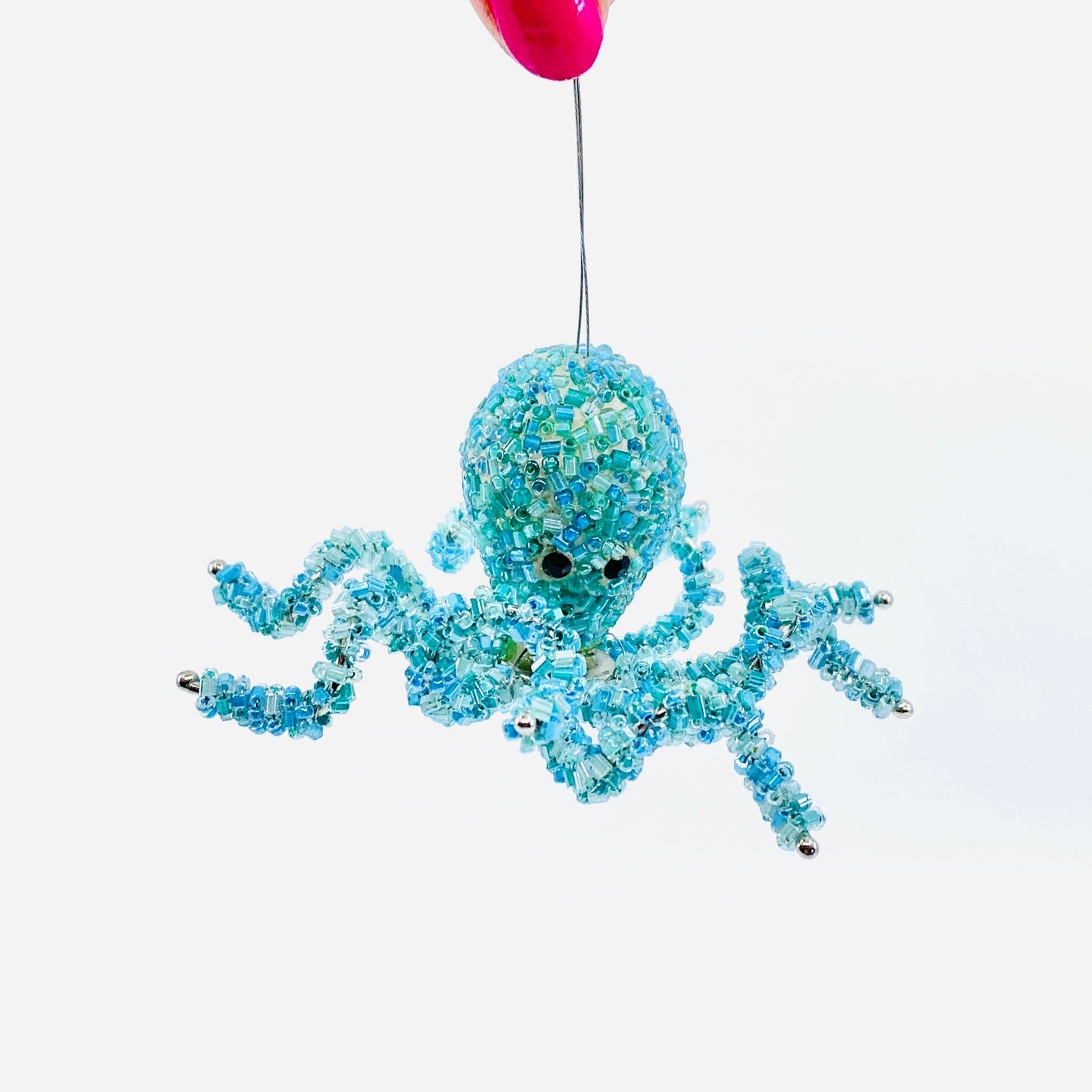 Glass Bead Octopus Ornament, Teal Miniature C&F Enterprises 