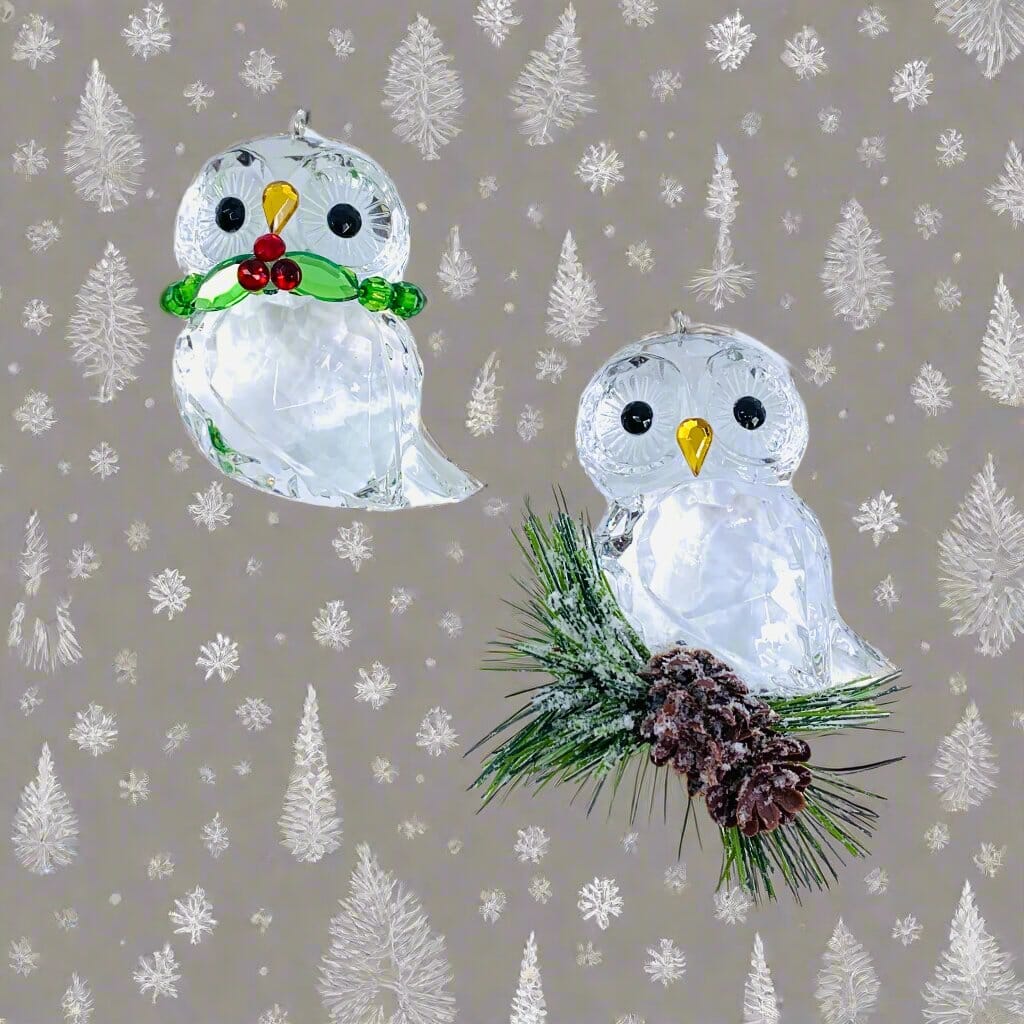 Owl with Wreath Acrylic Crystal Ornament Ornament GANZ 