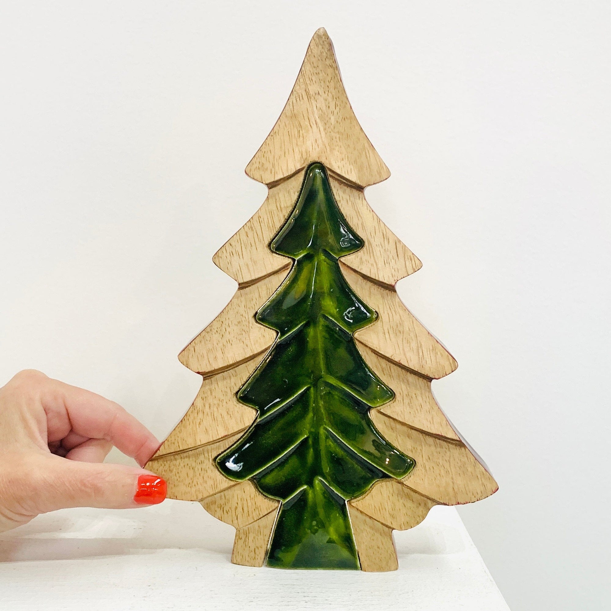 Green Enamel Wooden Tree Décor, Large Oak Street 