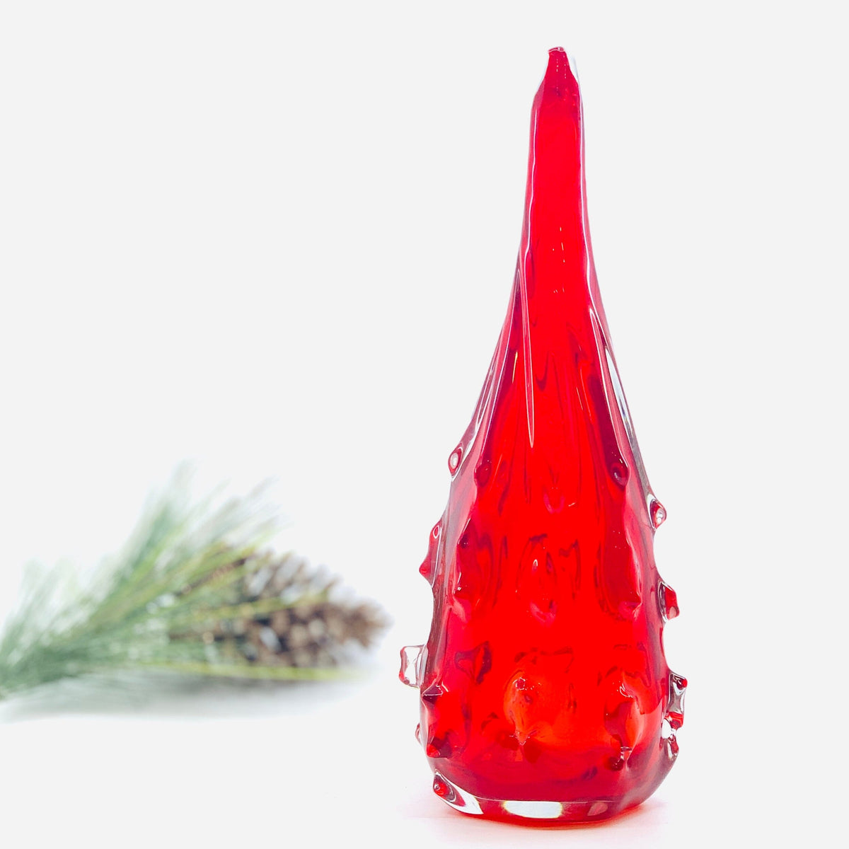Ice Twist Blown Glass Tree, Red Small Diamond Star 