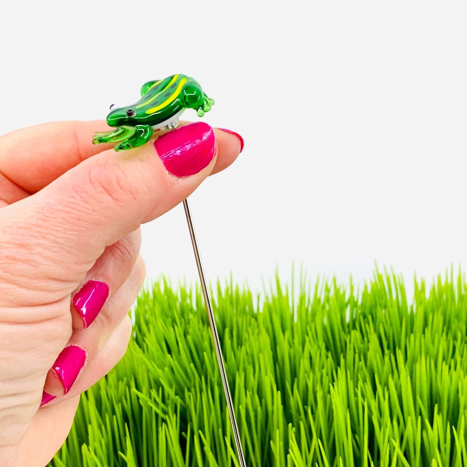 Tiny Glass Animal Garden Stake 3, Frog Decor - 