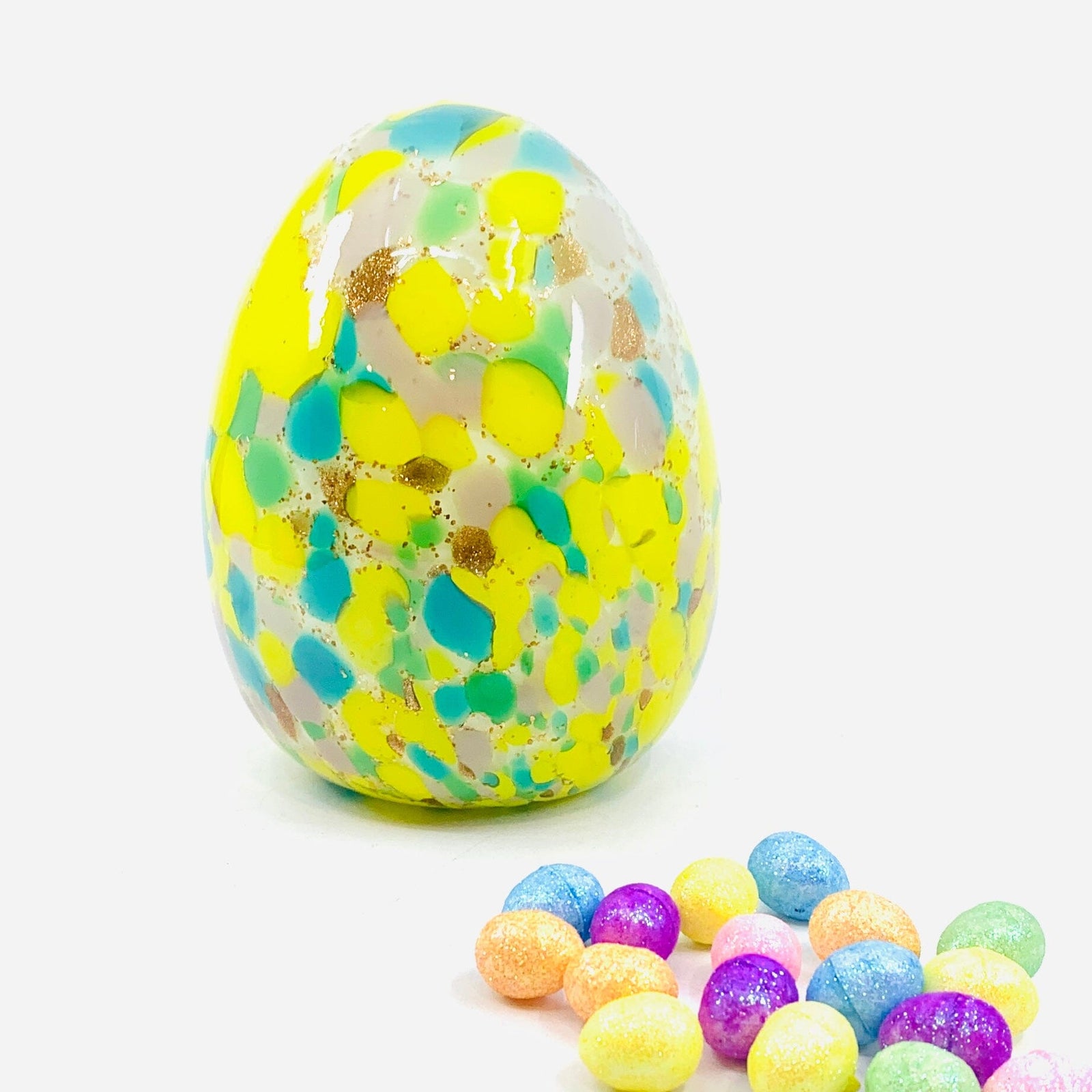 Large Blown Eggs, Yellow Pastel Confetti Diamond Star 
