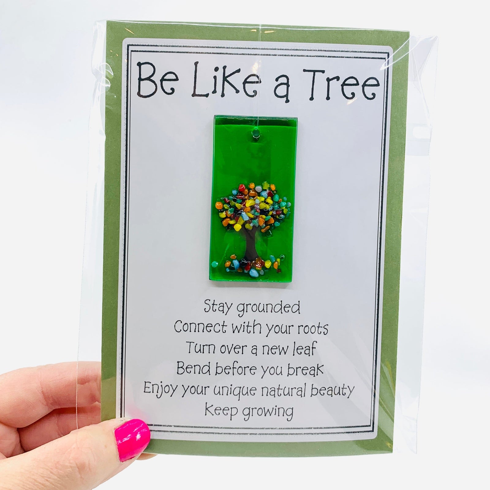Fused Glass "Be Like a Tree” Suncatcher 23 Decor Glimmer Glass Gifts 