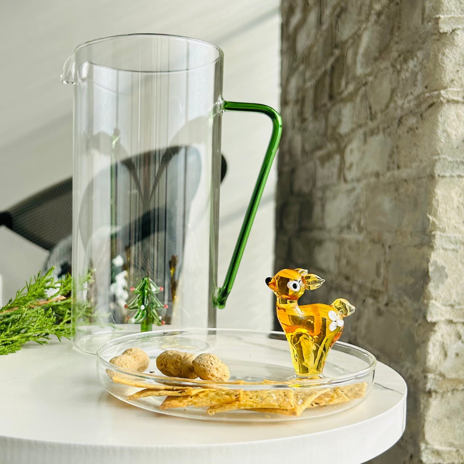 Glass Pitcher with Festive Tree Icon Decor Creative Co-Op 