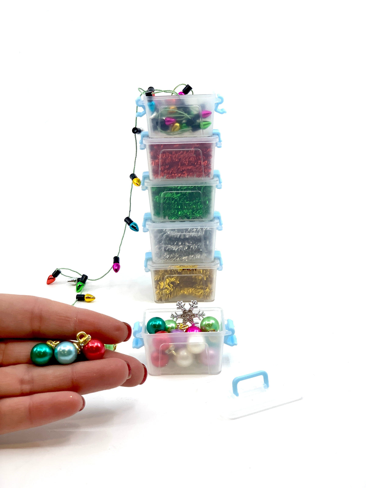 Tiny Attic Tote of Christmas Bulb Ornaments Miniature - 