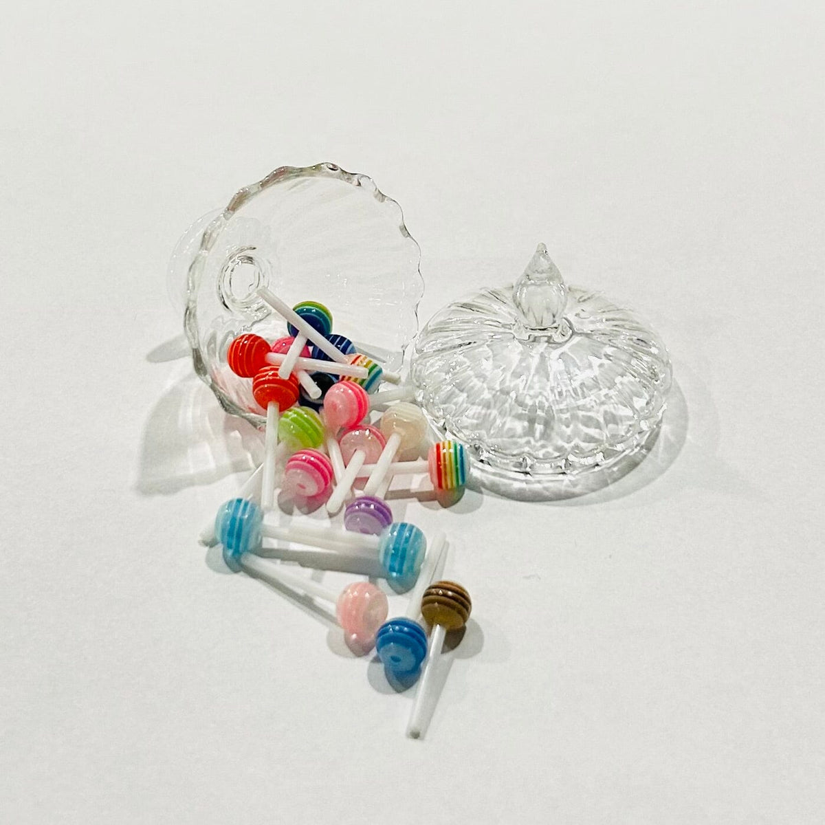 Tiny Glass Candy Dish of Lollipops Miniature - 