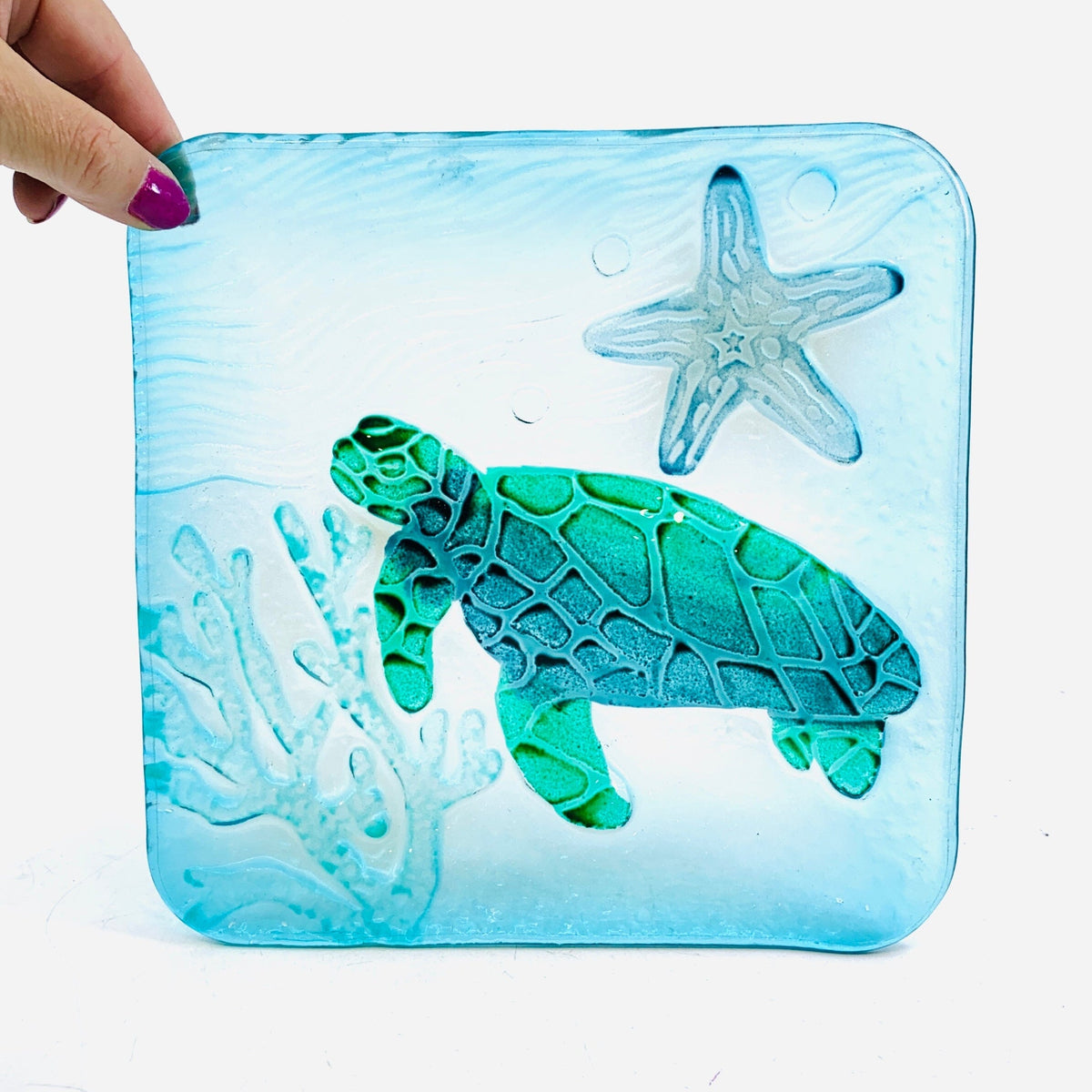 Glass Fusion Plate, Sea Turtle 43 Decor Chesapeake Bay 