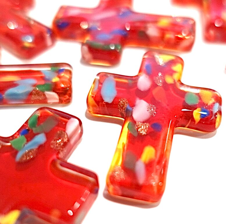 Glass Pocket Cross Miniature Shop Give Courage Red 